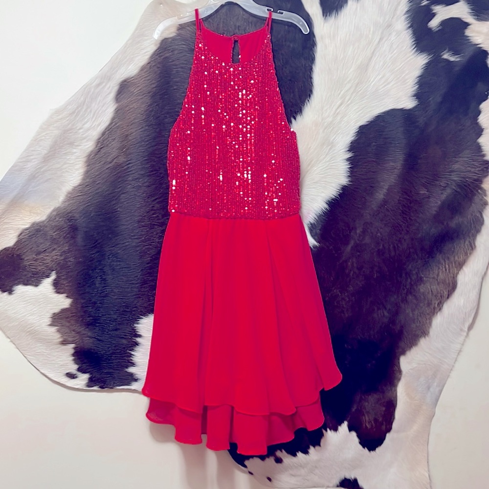Red Sequin & Chiffon Dress